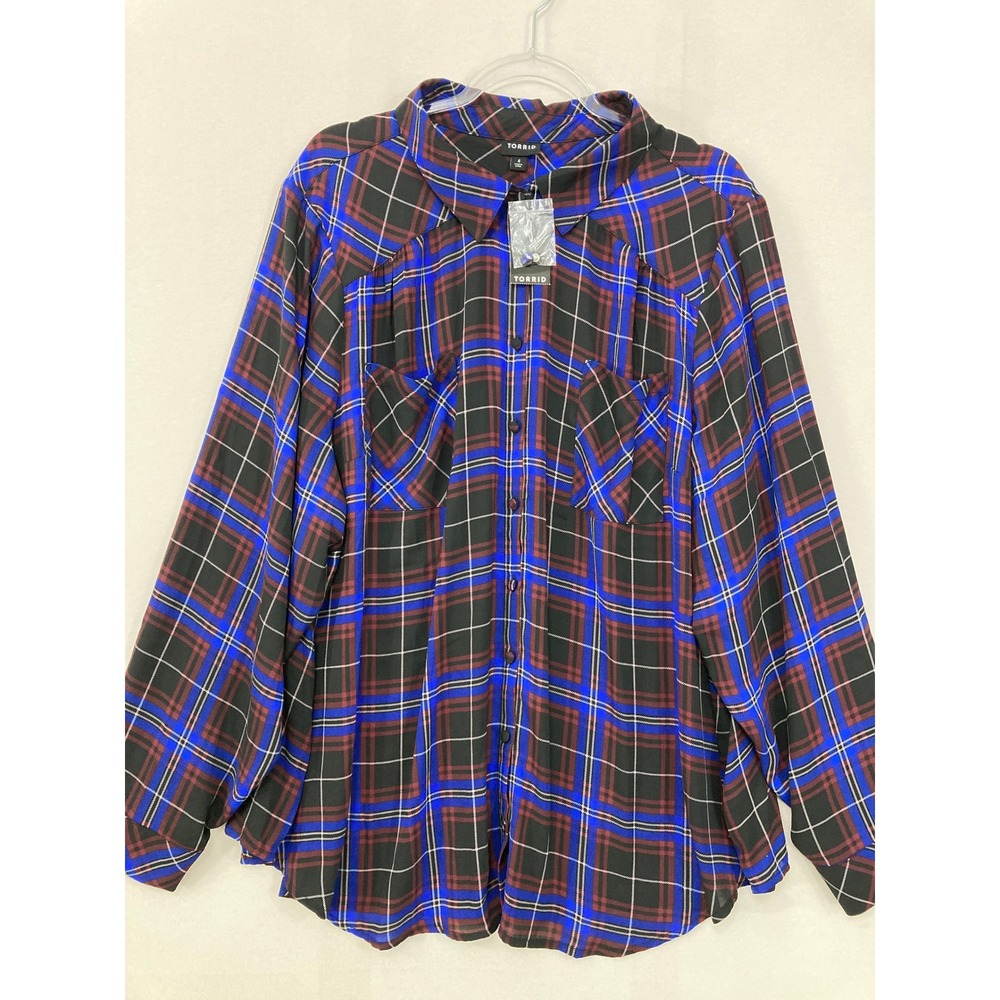 New Torrid Shirt Madison Plaid Blouse 4X Long Sleeve Georgette Button Up‎ Preppy